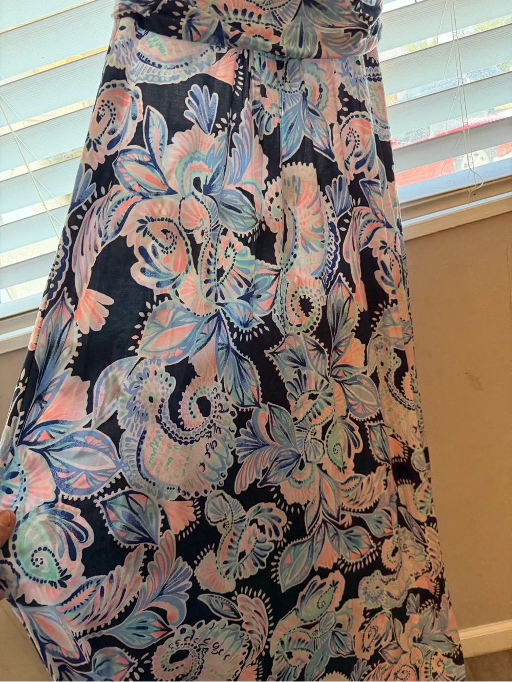 Lilly Pulitzer Navy Floral Halter Maxi Dress with Pastel Accents - Picture 4 of 7